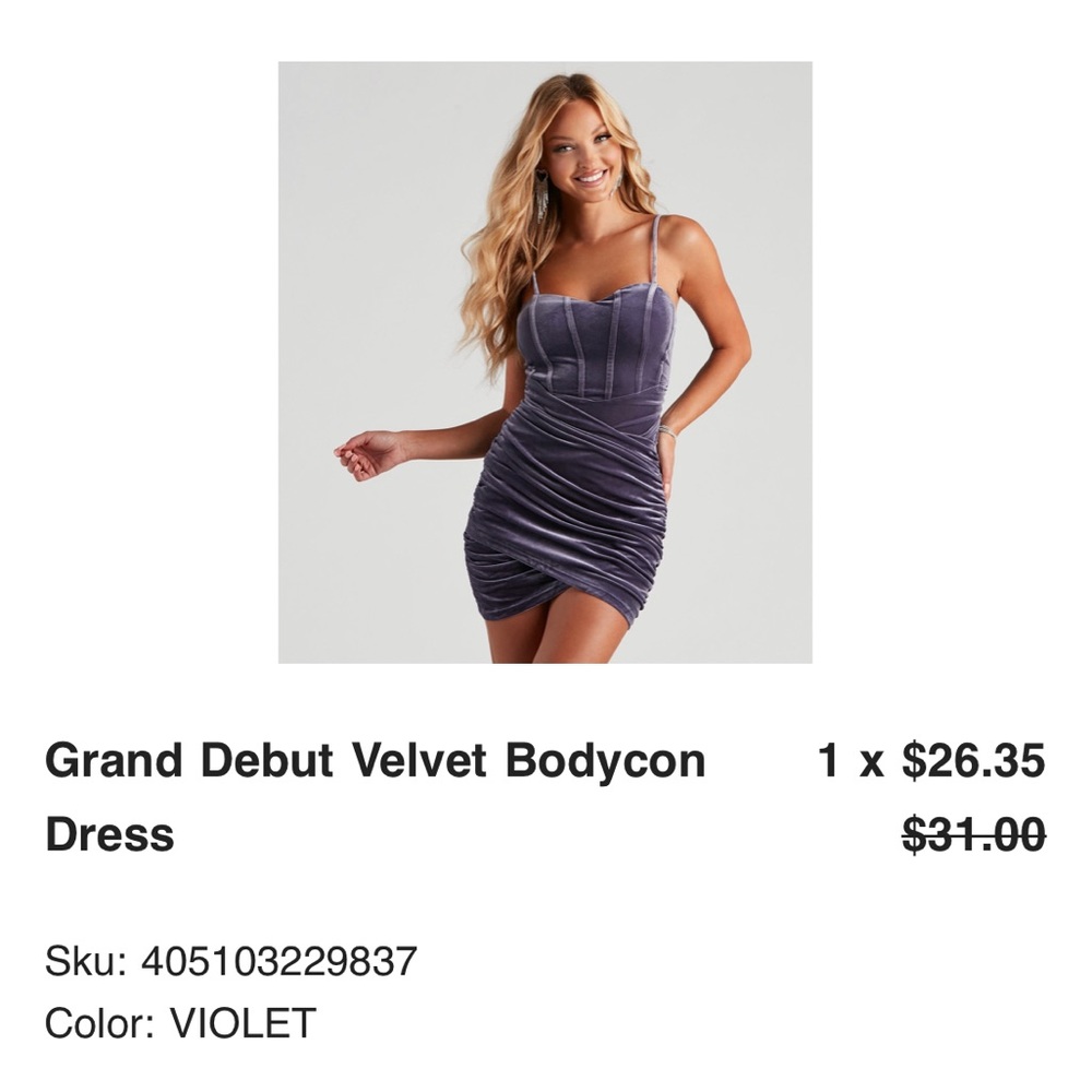 Violet (purple) bodycon velvet dress from Windsor